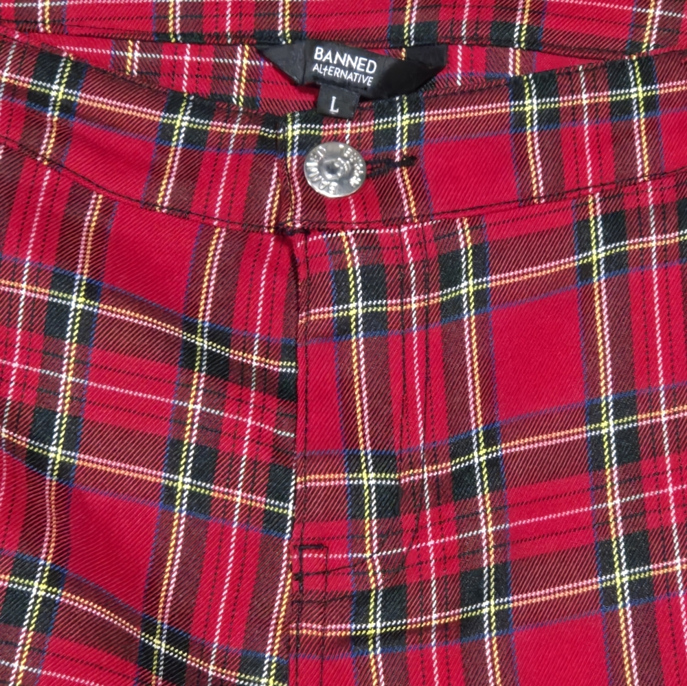 Vibrant Red and Black Plaid Trousers with Classic Pattern